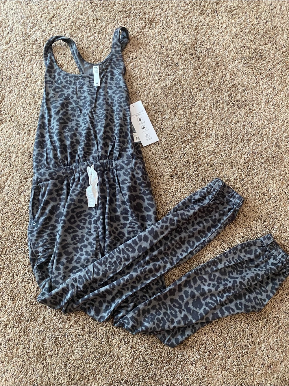 Glyder Gray and Black Leopard-Print Sleeveless Jogger Jumpsuit
